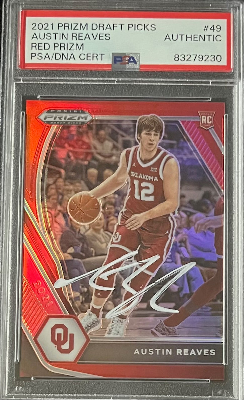 Austin Reaves 2021 Panini Red Prizm Signed Rookie Card #49 Auto PSA 28