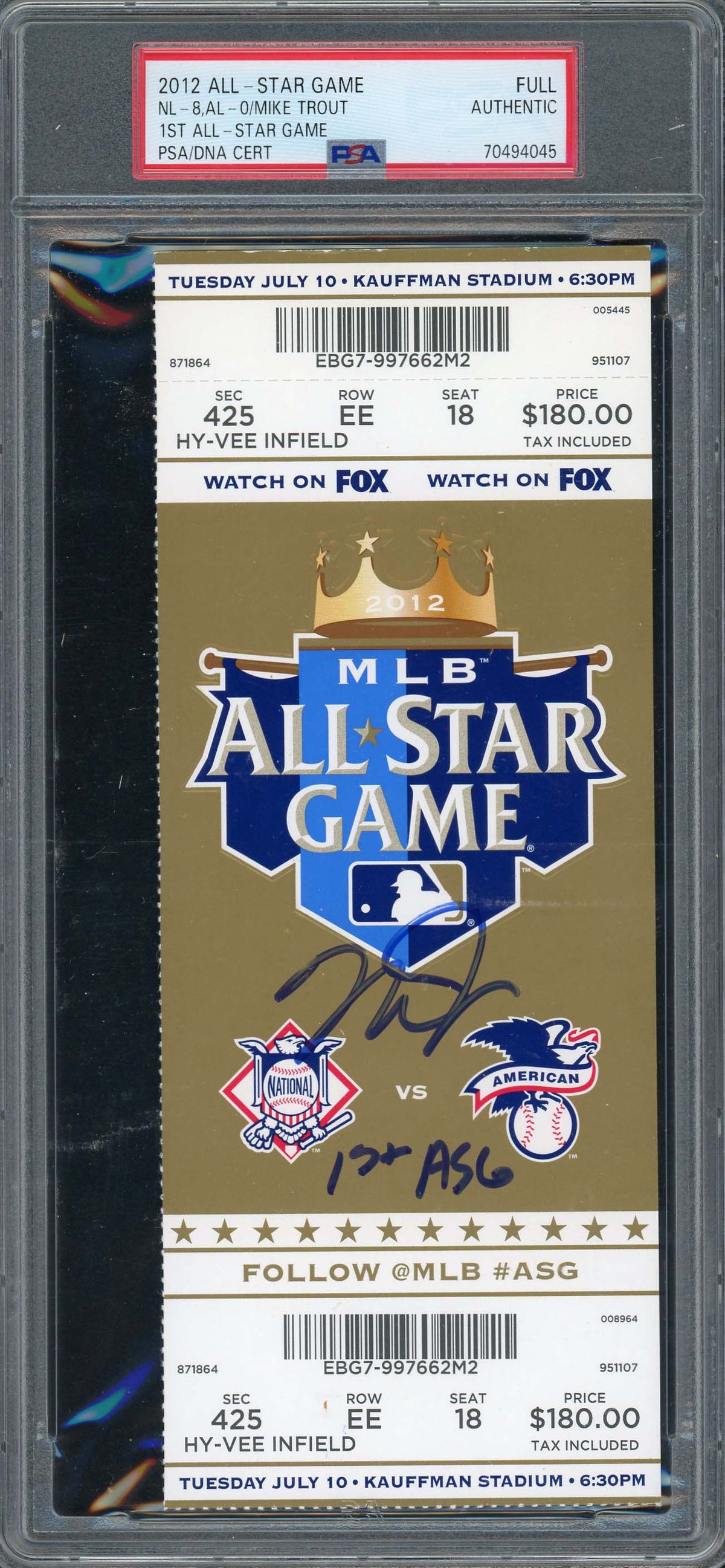 Mike Trout Autographed 2012 All Star Game 1st ASG Signed