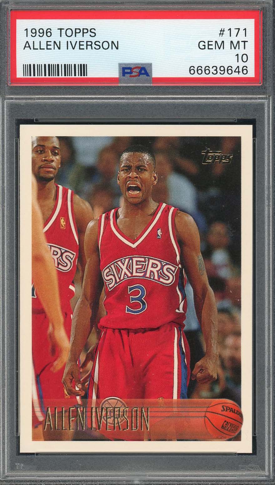 Allen Iverson 1996 Topps Basketball Rookie Card RC #171 Graded PSA 10