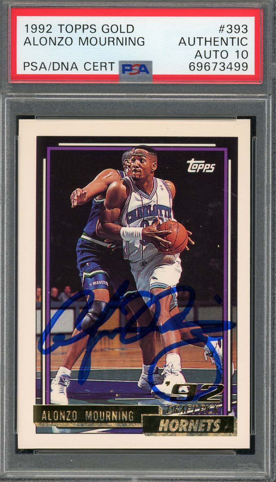 Alonzo Mourning 1992 Topps Gold Carte de recrue signée #393 Auto Grade ...