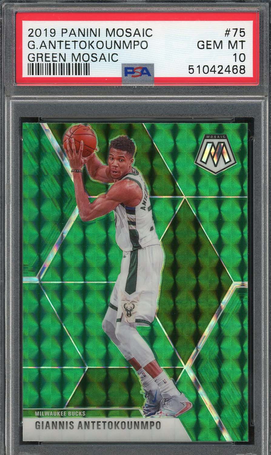 Giannis Antetokounmpo 2019 Panini Mosaic Green Mosaic Card #75 PSA 10