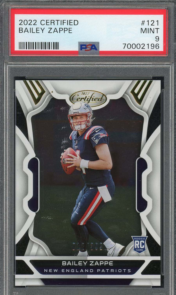 Bailey Zappe 2022 Carte de recrue miroir certifiée Panini #121 classée PSA  9 #/325