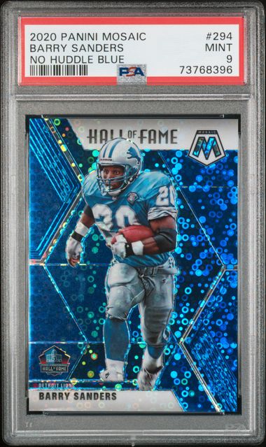 Barry Sanders 2020 Panini Mosaic No Huddle Blue Card #294 Graded PSA 9