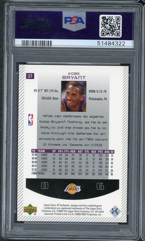 Kobe Bryant 2002 SP Authentic Upper Deck Basketball Card #37 Graded PSA 10 GEM MINT-Powers Sports Memorabilia