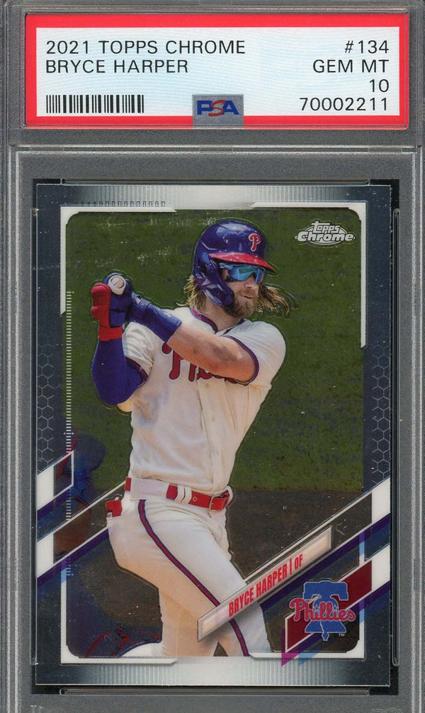 Bryce Harper 2021 Topps Chrome Refractor Baseball Card #134 Graded PSA