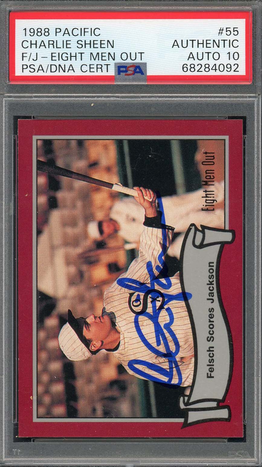 Charlie Sheen 1988 Pacific Eight Men Out Signed Card #55 Auto PSA 10 68284092-Powers Sports Memorabilia