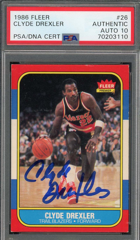 Clyde Drexler 1986 Fleer Signed Rookie Card #26 Auto Graded PSA 10 702