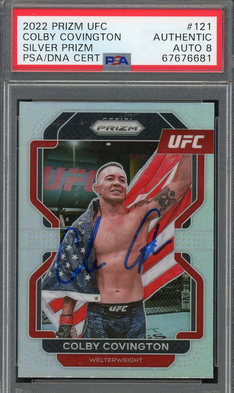 Colby Covington 2022 Panini Silver Prizm Signed UFC Card #121 Auto Graded PSA 8-Powers Sports Memorabilia