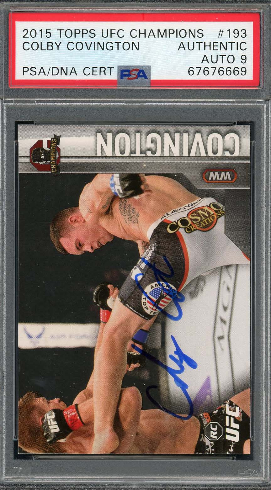 Colby Covington 2015 Topps UFC Champions Signed Rookie Card #193 Auto PSA 9-Powers Sports Memorabilia