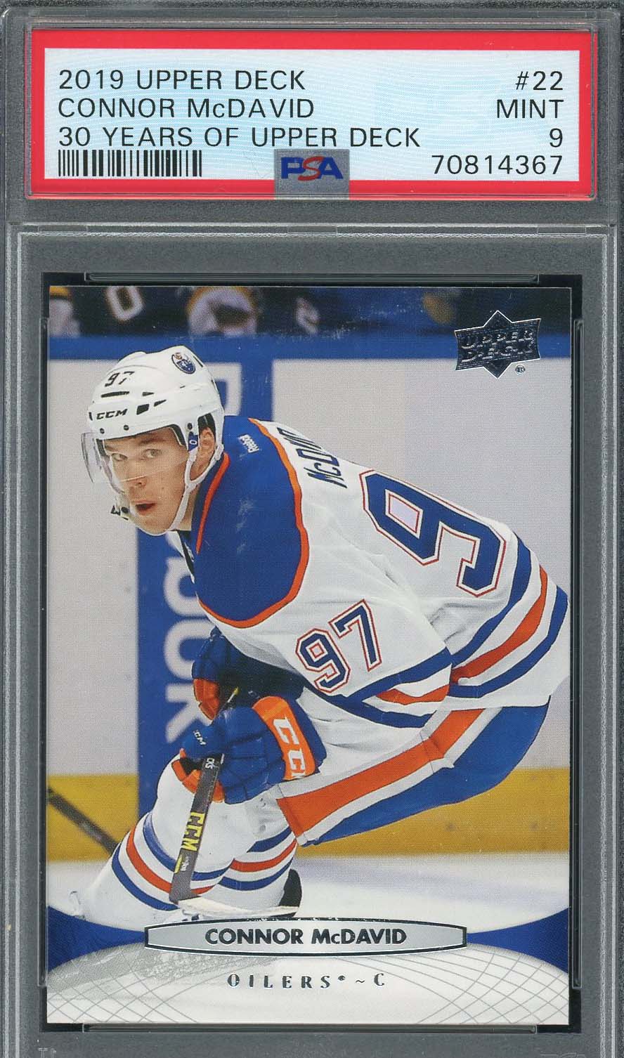 Connor McDavid 2019 Upper Deck Hockey Card #22 Graded PSA 9-Powers Sports Memorabilia