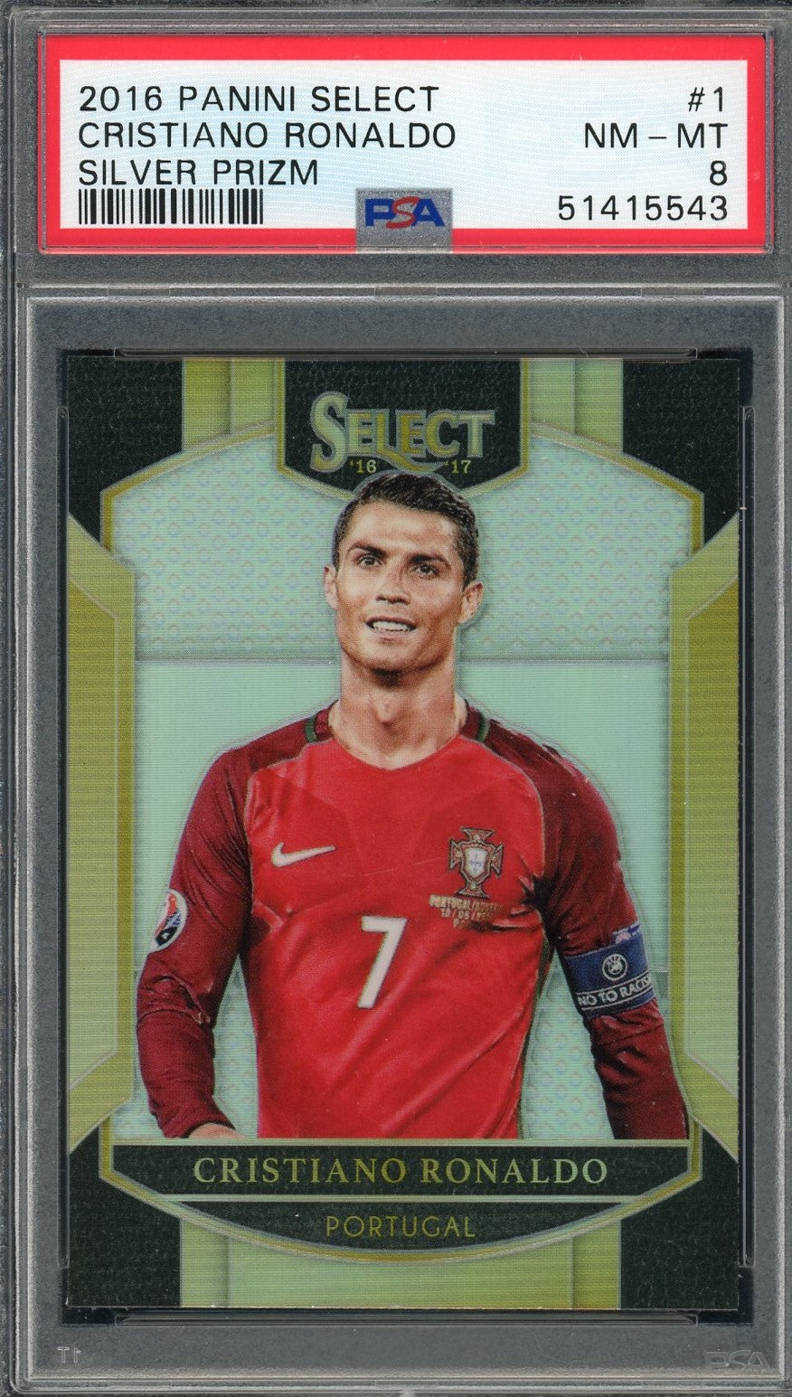 Cristiano Ronaldo 2016 Panini Select Silver Prizm Soccer Card #1 Graded PSA  8