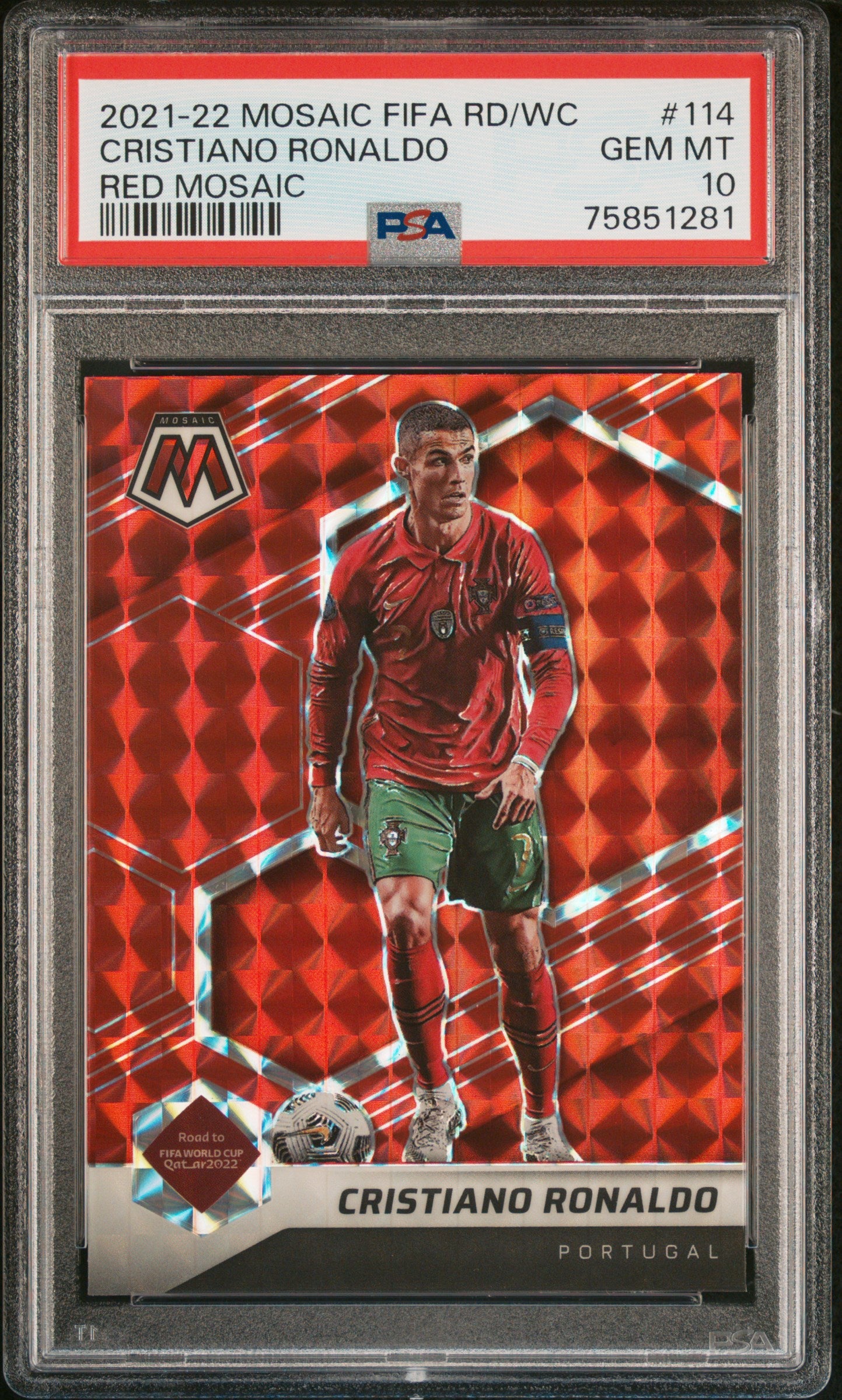 Cristiano Ronaldo 2021-22 Panini Red Mosaic World Cup Card #114 Graded PSA 10-Powers Sports Memorabilia