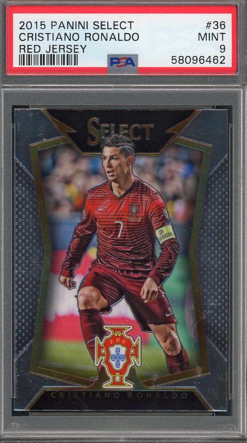 Cristiano Ronaldo 2015 Panini Select Red Jersey Soccer Card #36 Graded PSA 9-Powers Sports Memorabilia