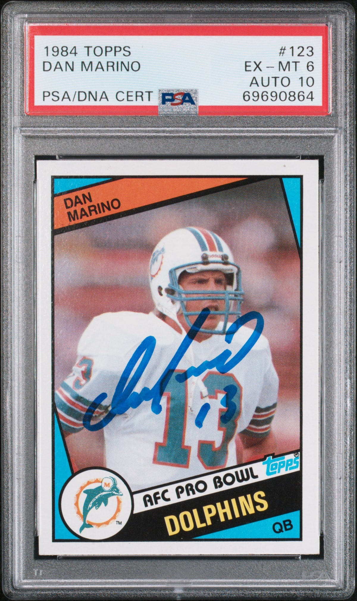 Dan Marino 1984 Topps Signed Rookie Football Card #123 Auto Graded PSA ...