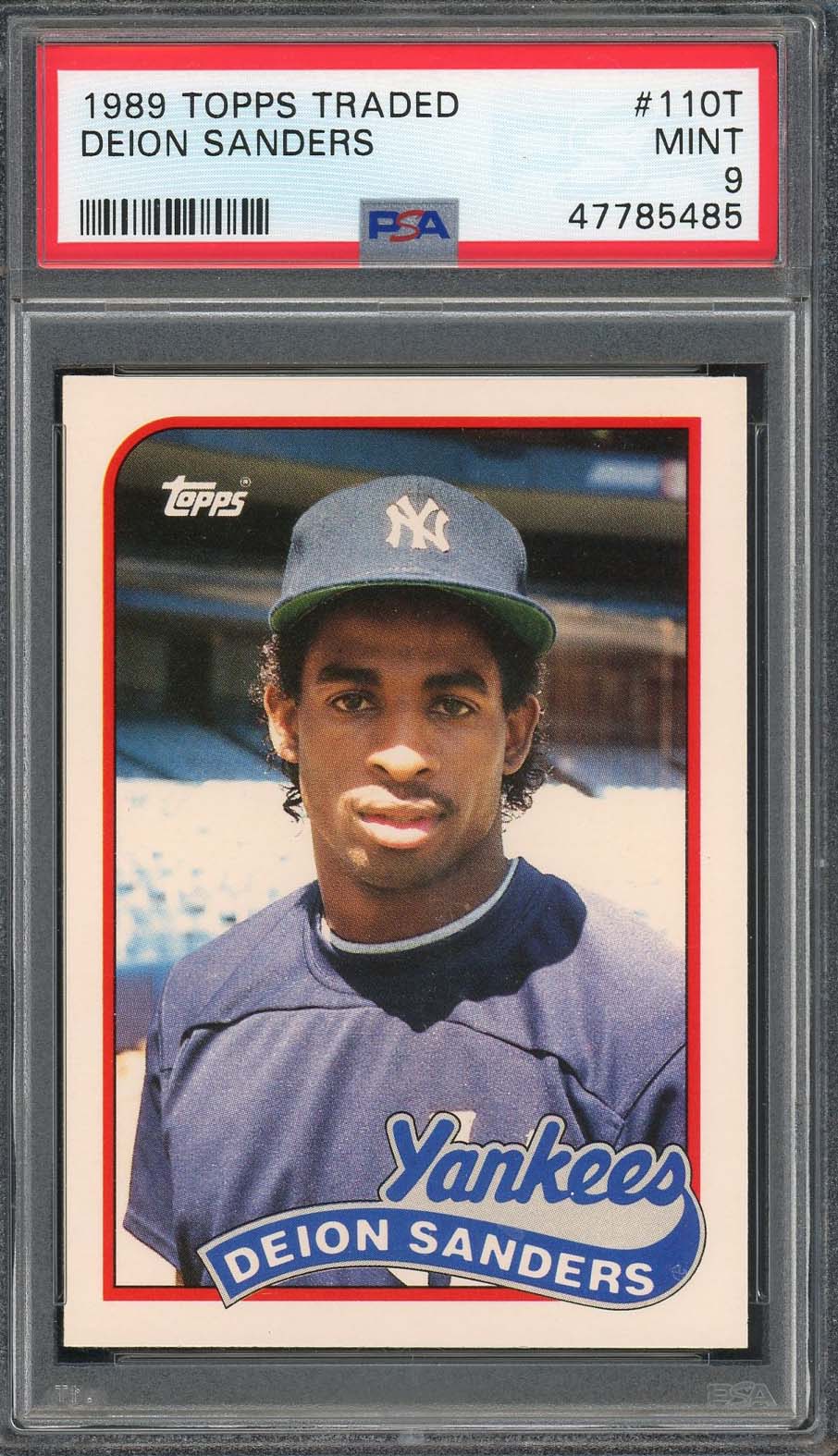 Deion Sanders 1989 Topps Traded Baseball Rookie Card RC #110T Graded PSA 9  MINT