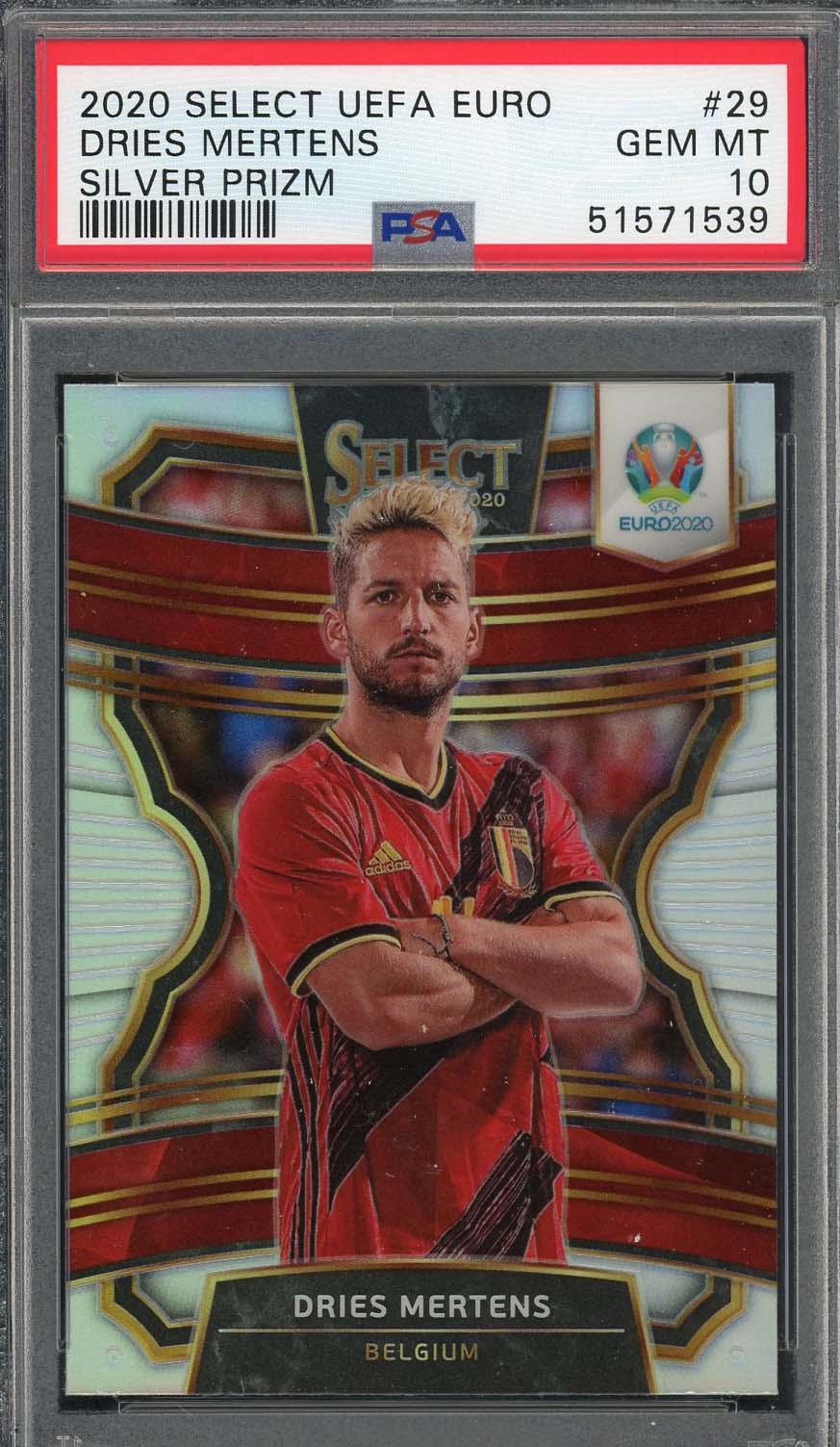 Dries Mertens 2020 Select UEFA Euro Silver Prizm Soccer Card #29 PSA 1