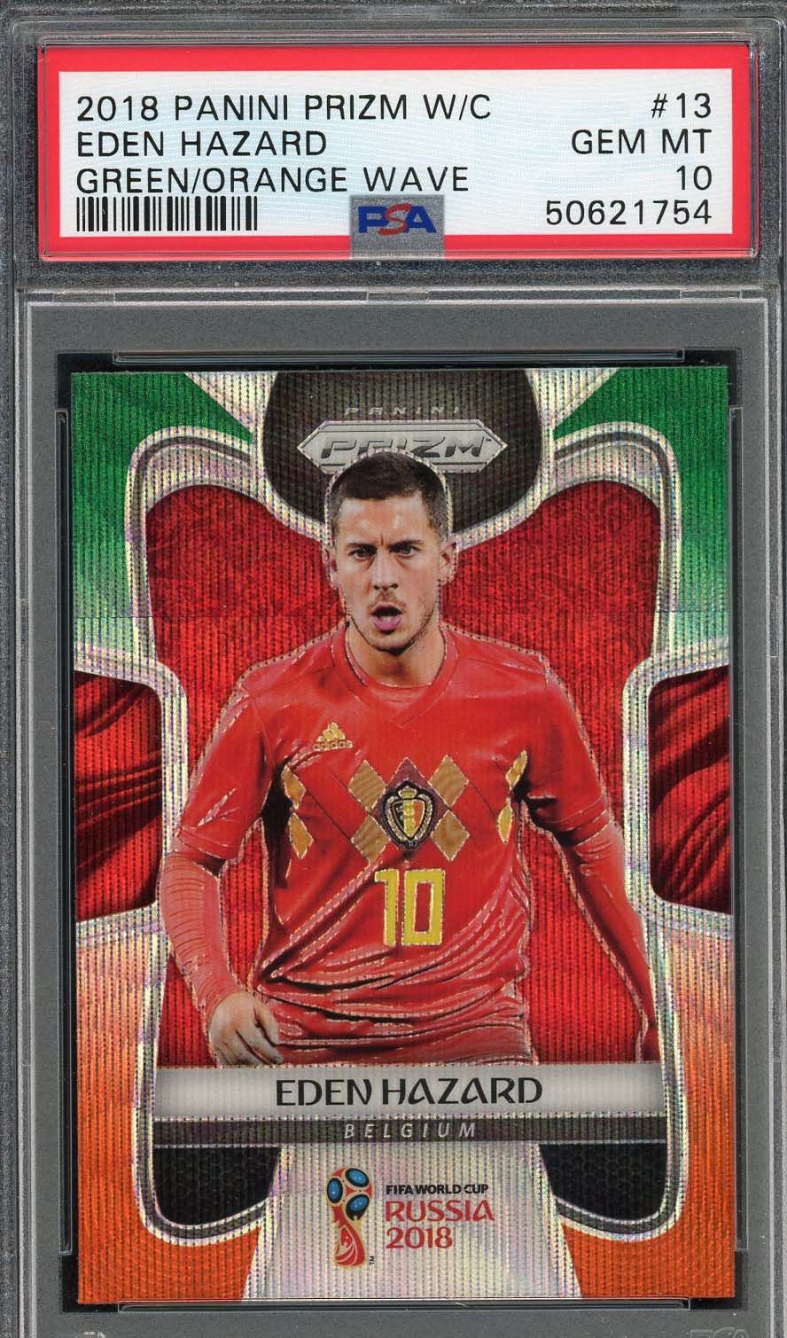 Eden Hazard 2018 Panini Prizm World Cup Green Orange Wave Card #13 PSA