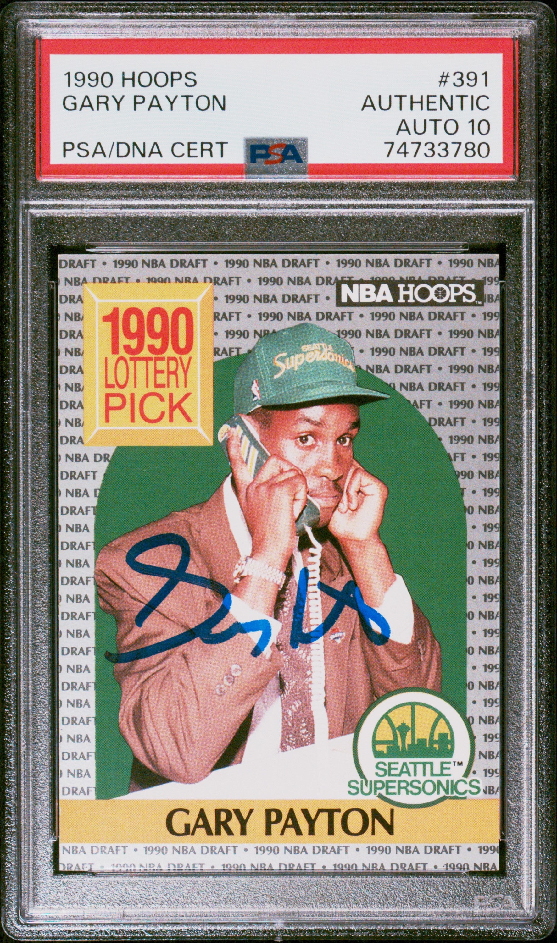 Gary Payton 1990 Hoops Basketball Signed Rookie Card RC #391 Auto Graded PSA 10-Powers Sports Memorabilia