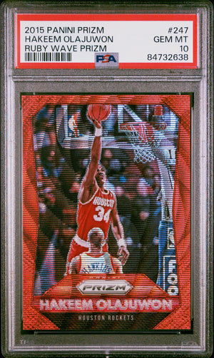 Hakeem Olajuwon 2015 Panini Prizm Red Ruby Wave Card #247 Graded PSA 10 290/350-Powers Sports Memorabilia