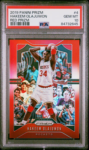 Hakeem Olajuwon 2019 Panini Prizm Red Basketball Card #4 Graded PSA 10 6/299-Powers Sports Memorabilia