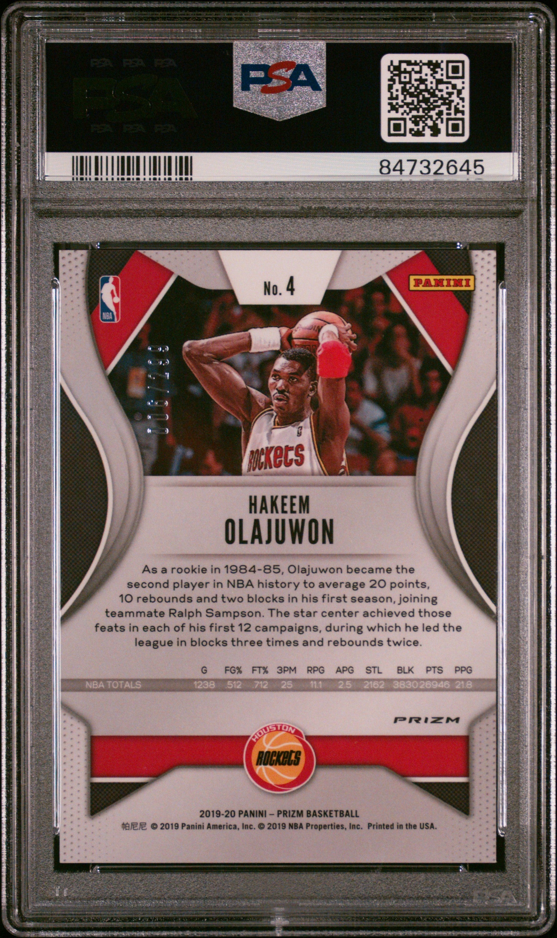 Hakeem Olajuwon 2019 Panini Prizm Red Basketball Card #4 Graded PSA 10 6/299-Powers Sports Memorabilia