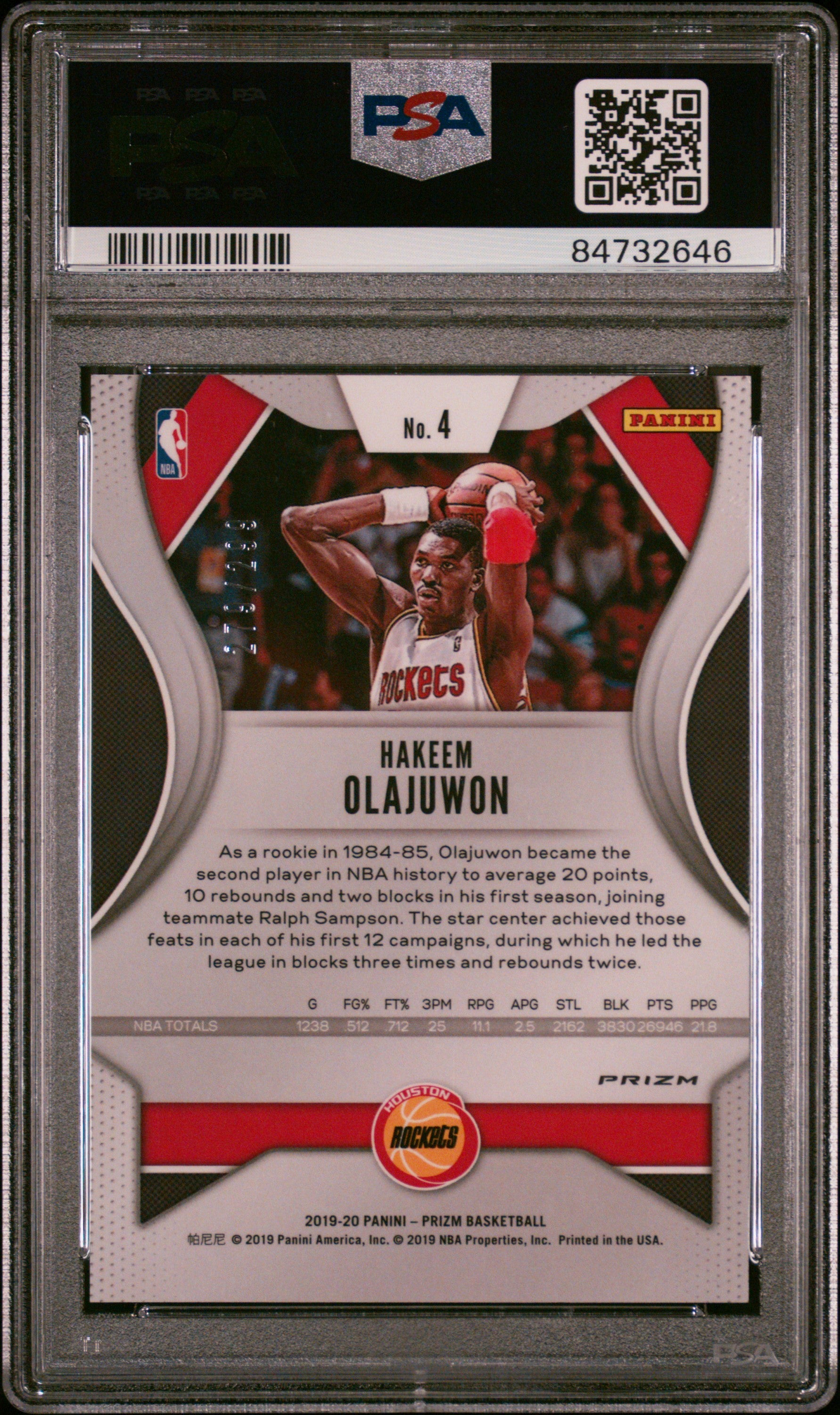Hakeem Olajuwon 2019 Panini Prizm Red Basketball Card #4 Graded PSA 9 279/299-Powers Sports Memorabilia