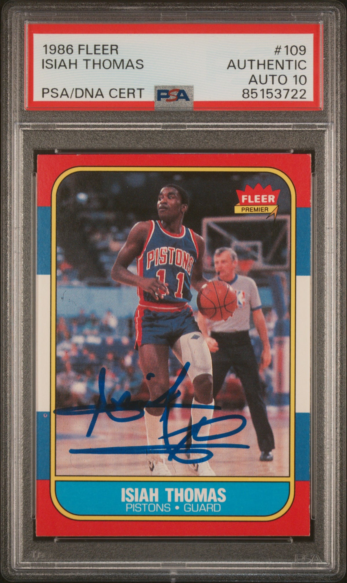 Isiah Thomas 1986 Fleer Signed Rookie Card #109 Auto Graded PSA 10 851