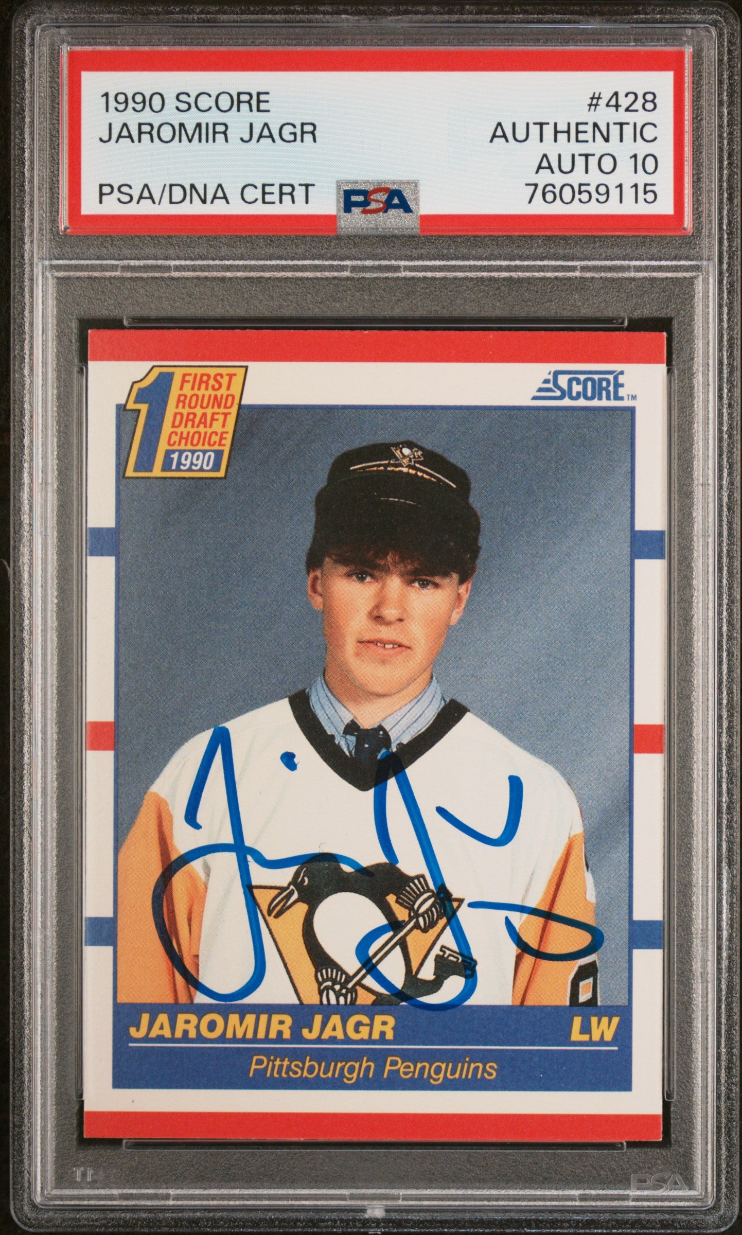 Jaromir Jagr 1990 Score Signed Hockey Rookie Card #428 Auto Graded PSA 10-Powers Sports Memorabilia
