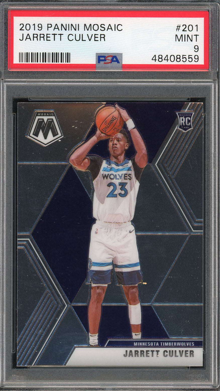 Jarrett Culver Minnesota Timerwolves 2019 Panini Mosaic Basketball Rookie Card RC 201 Classe PSA 9 MINT