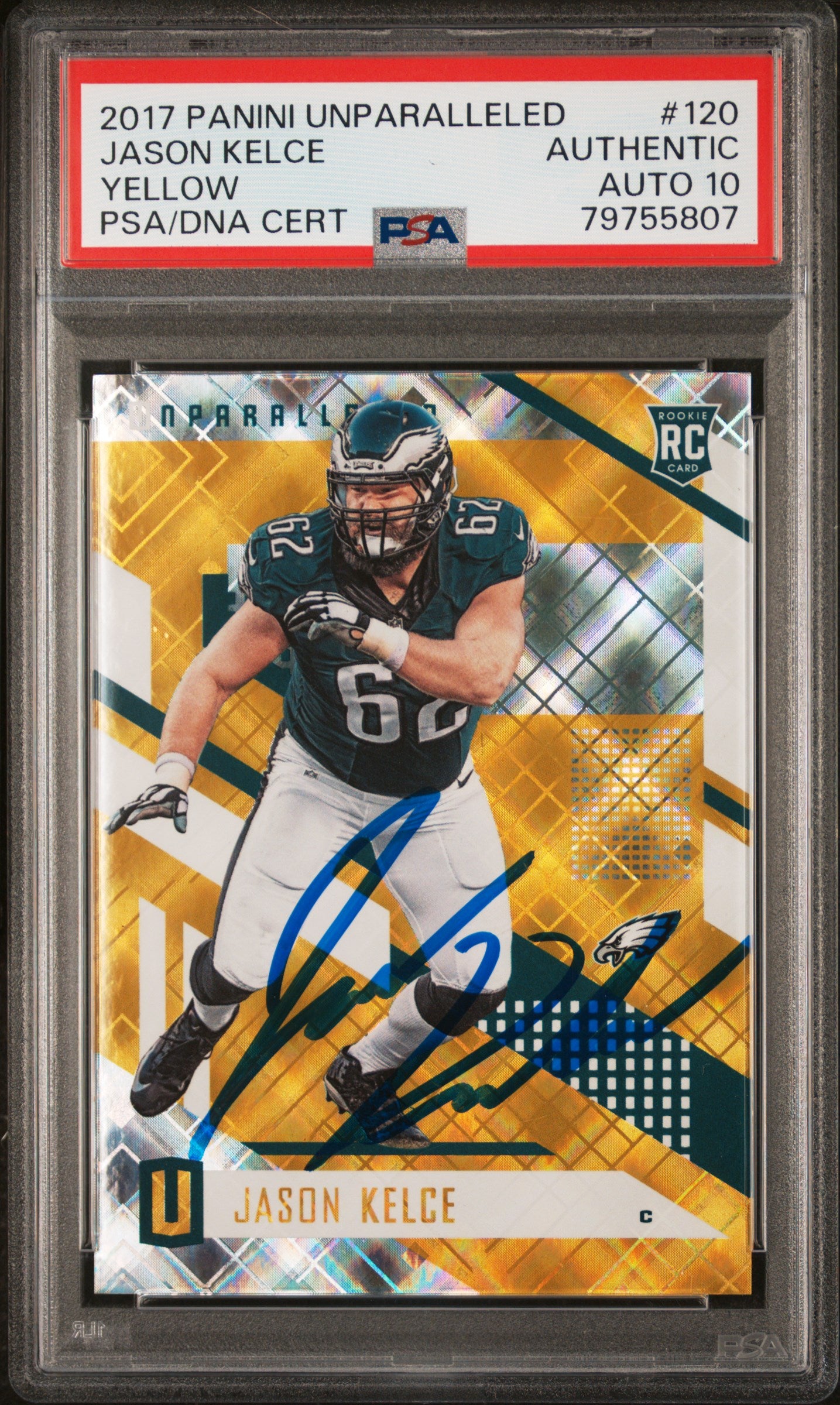 Jason Kelce 2017 Panini Unparalleled Yellow Signed Rookie Card #120 Au ...