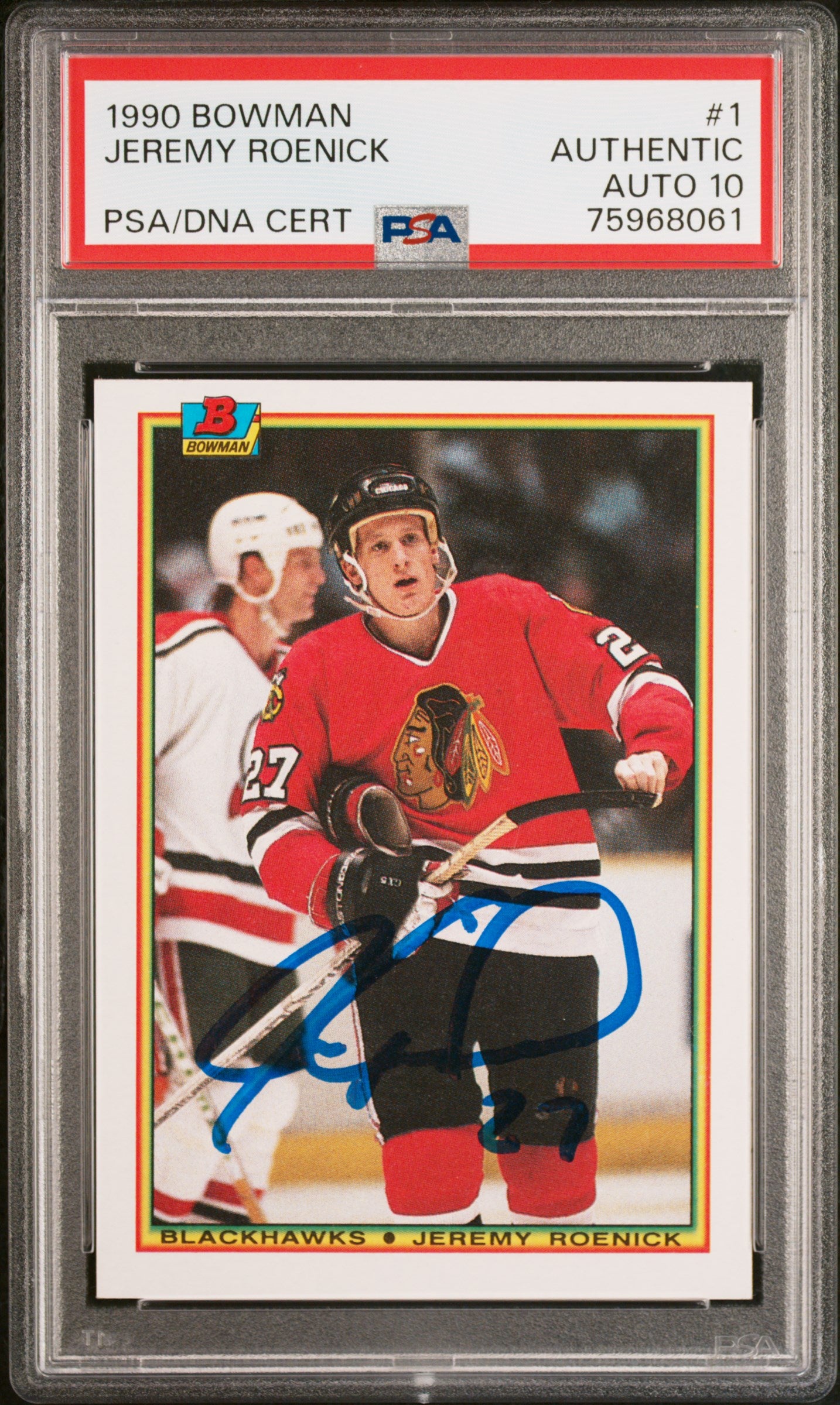 Jeremy Roenick 1990 Bowman Signed Hockey Rookie Card #1 Auto PSA 10 75968061-Powers Sports Memorabilia