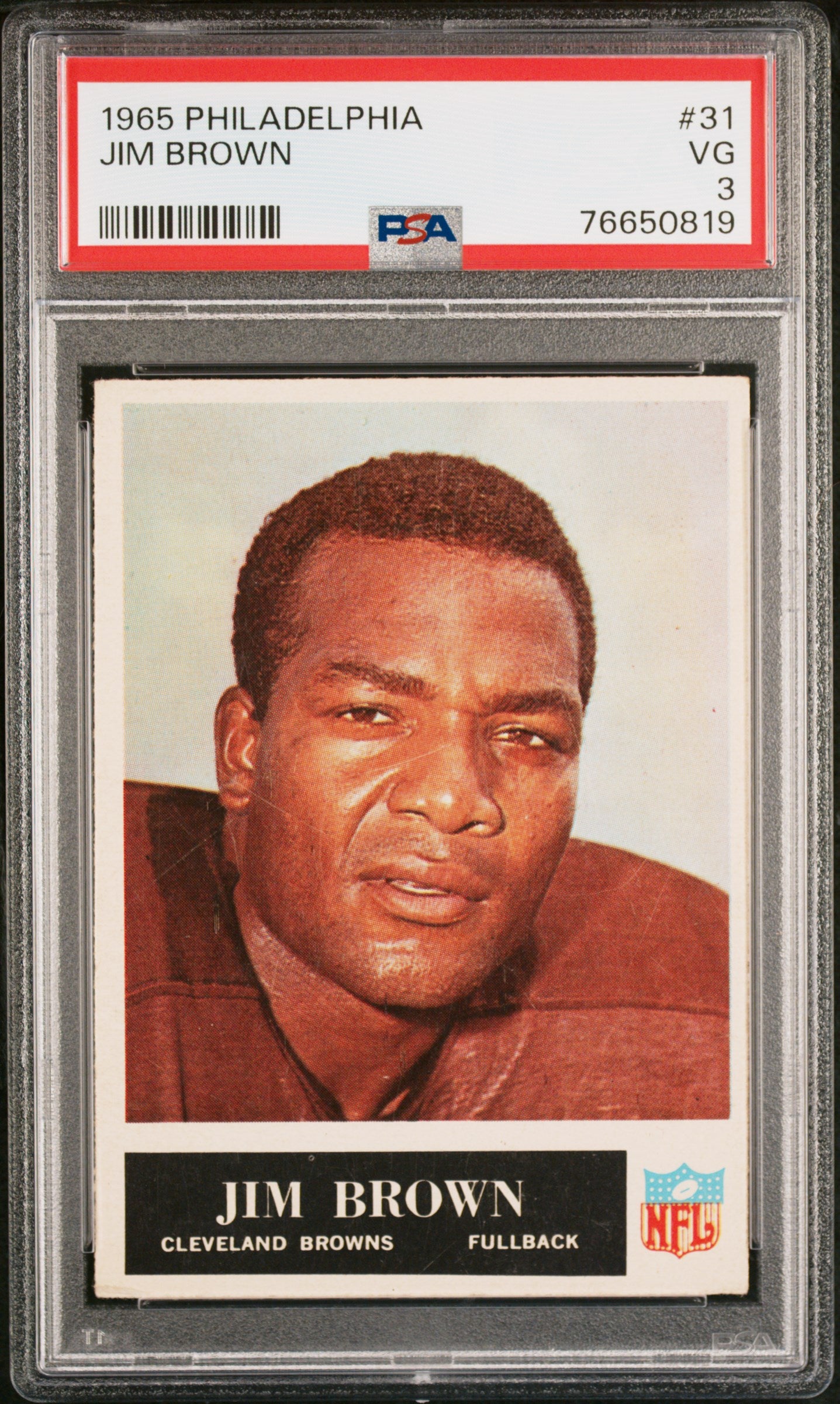 Jim Brown 1965 Philadelphia Football Card #31 Graded PSA 3 76650819-Powers Sports Memorabilia