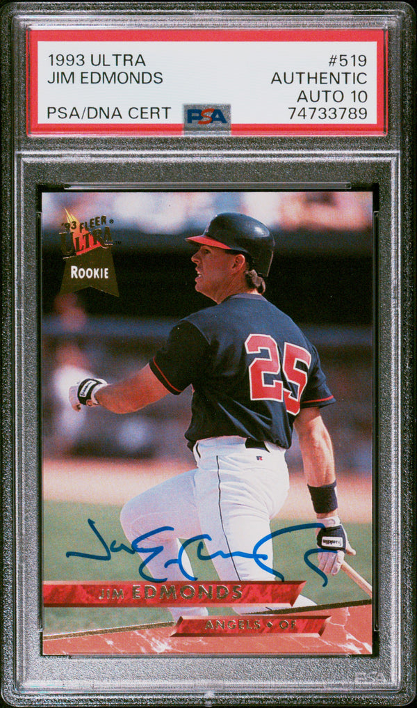 Jim Edmonds 1993 Fleer Ultra Signed Baseball Rookie Card #519 Auto Graded PSA  10