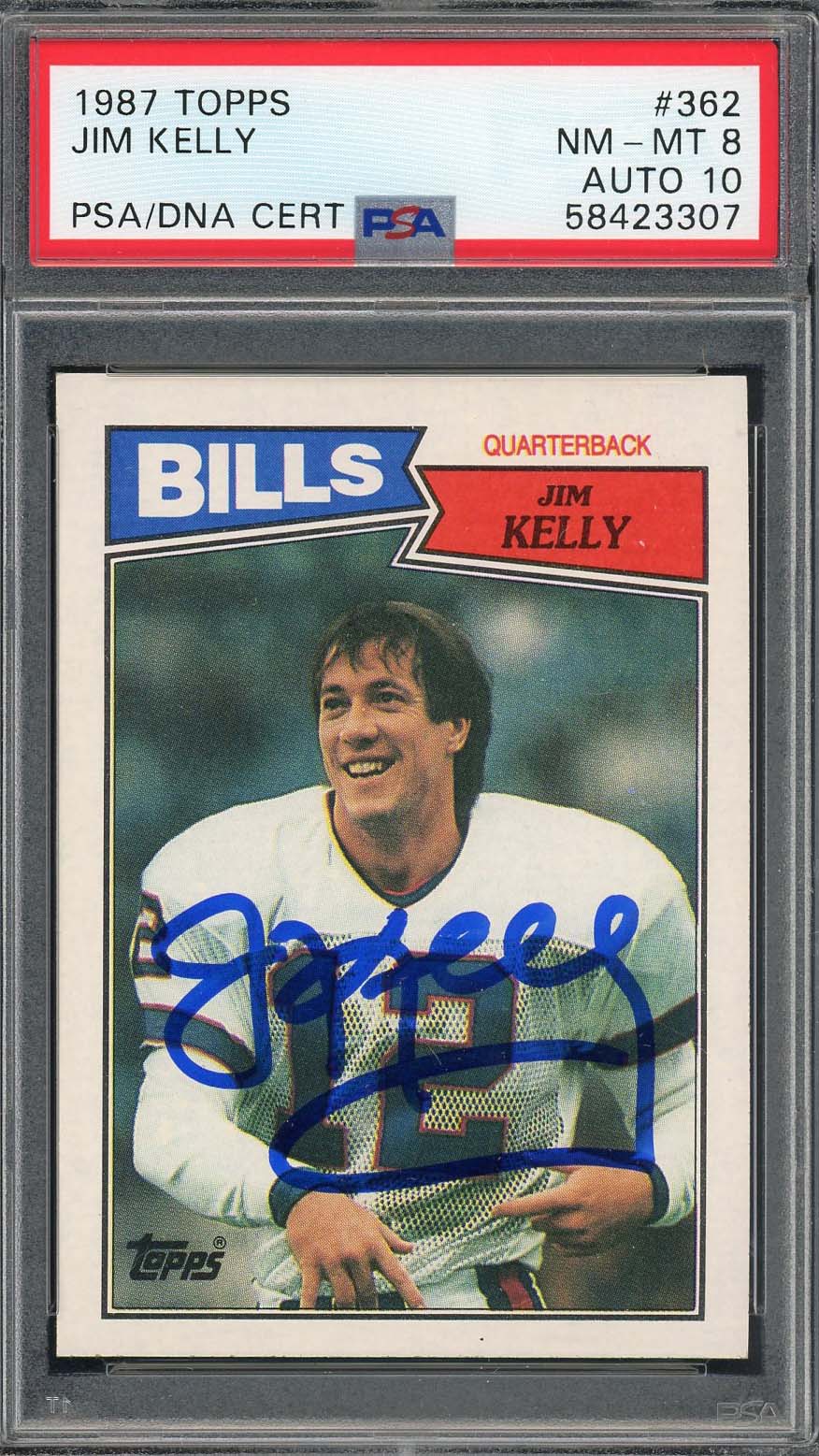 Jim Kelly 1987 Topps Football Autographed Rookie Card #362 Graded PSA