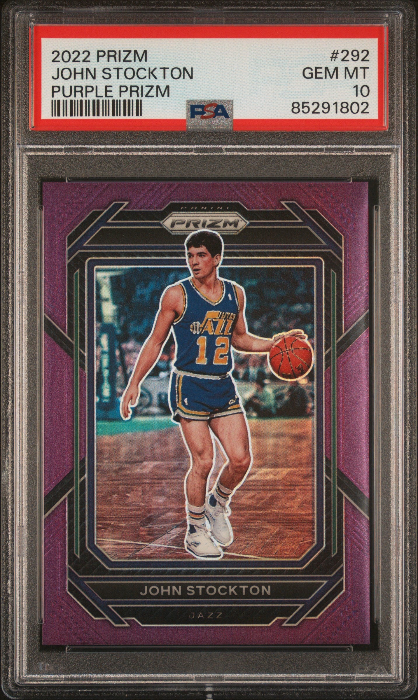 John Stockton 2022 Panini Prizm Purple Basketball Card #292 Graded PSA 10  73/99