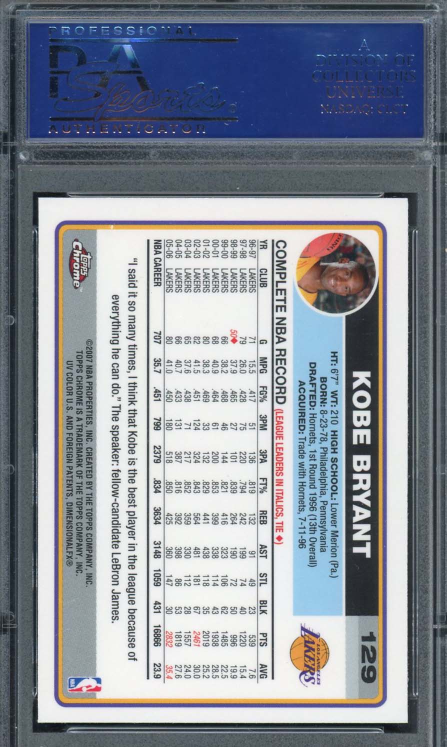 Kobe Bryant 2006 Topps Chrome Basketball Card #129 Graded PSA 9 MINT-Powers Sports Memorabilia