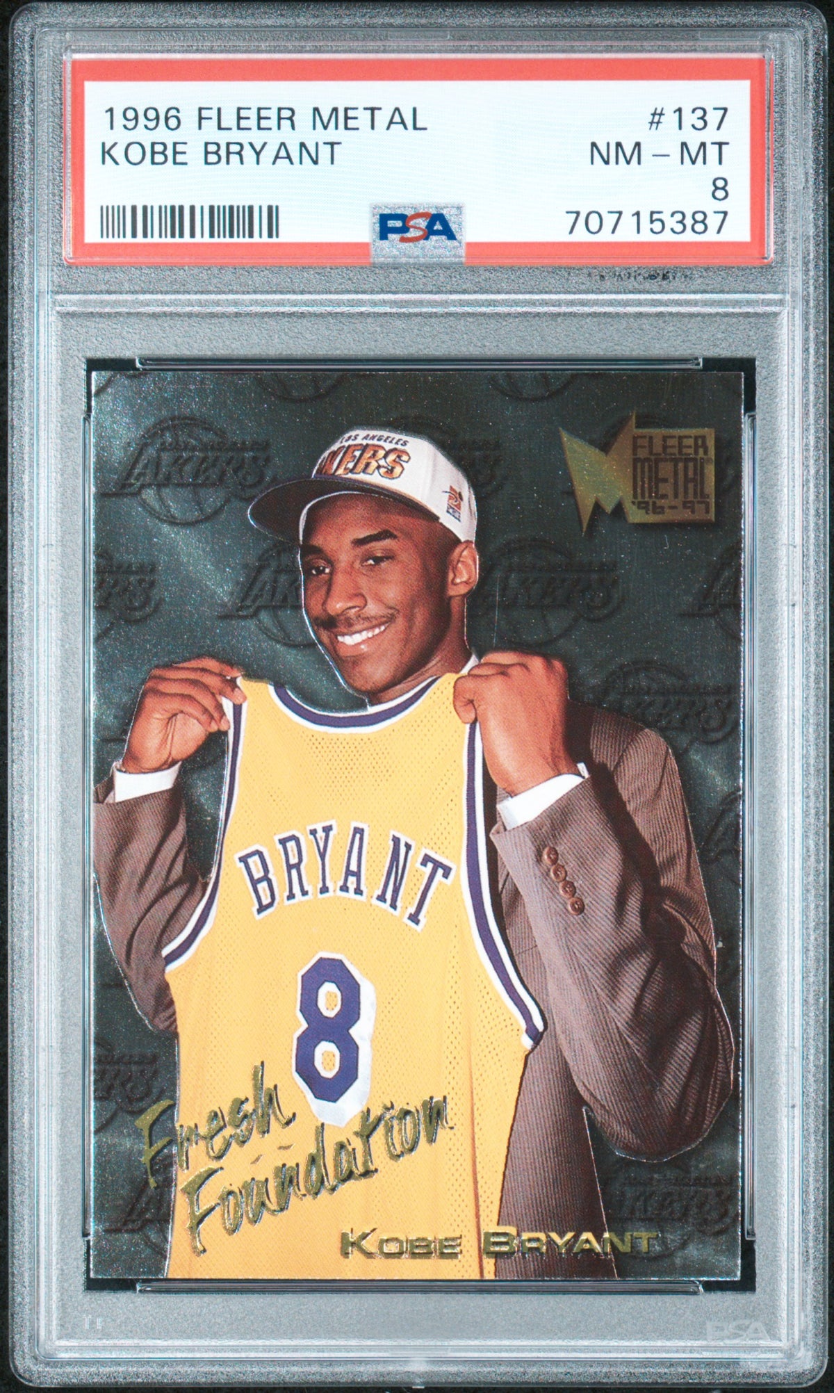 Kobe Bryant 1996 Fleer Metal Basketball Rookie Card #137 Graded PSA 8