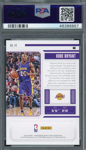 Kobe Bryant 2018 Panini Contenders Draft Picks Purple Jersey Basketball Card #34 Graded PSA 10 GEM MINT-Powers Sports Memorabilia