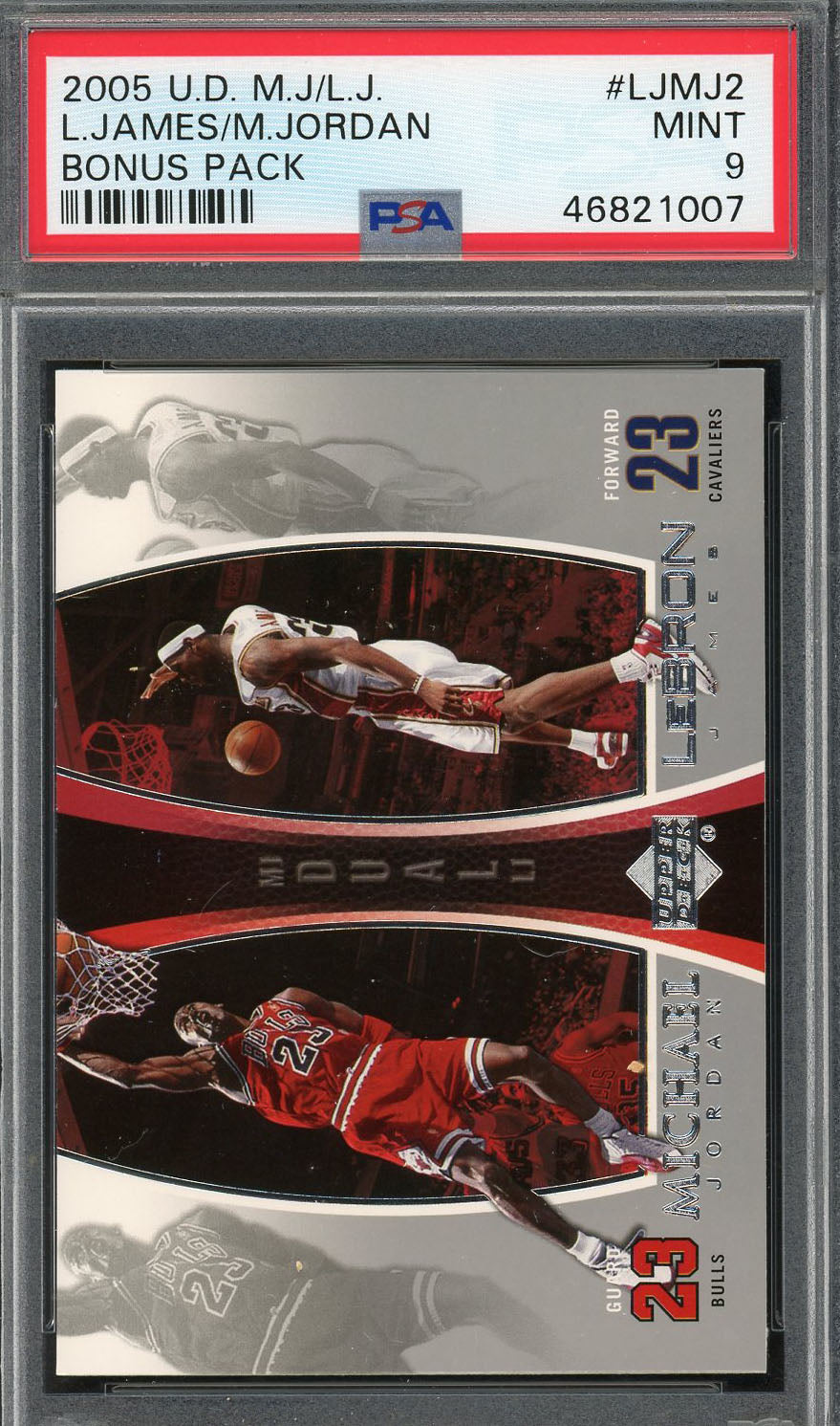 Michael Jordan Lebron James 2005 Upper Deck Basketball Card #LJMJ2 Graded PSA 9 MINT-Powers Sports Memorabilia