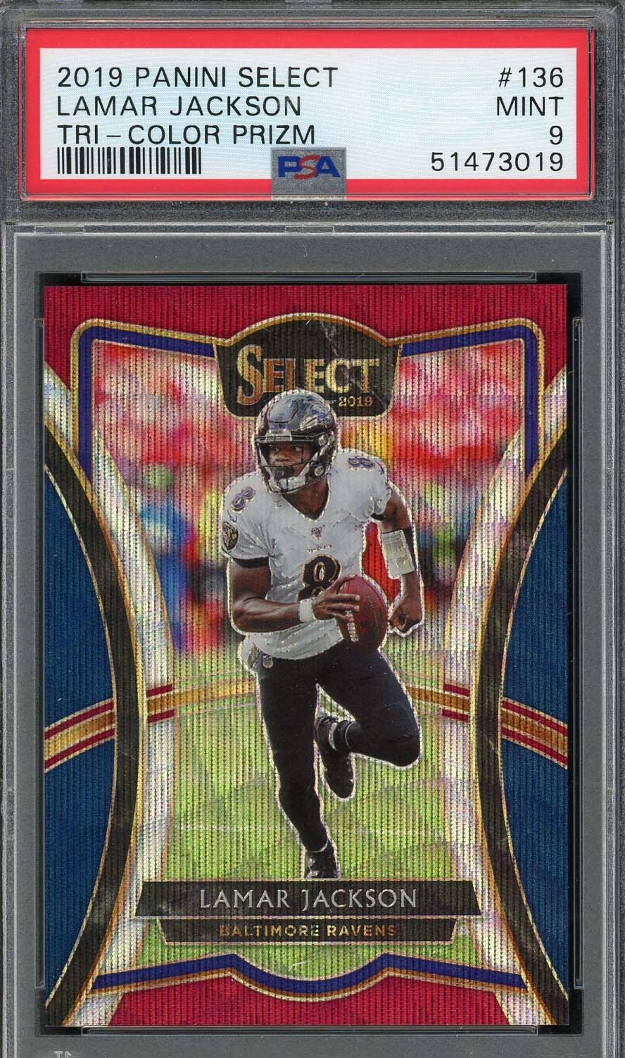 Lamar Jackson 2019-20 Panini Mosaic Pro Bowl Reactive Blue Prizm Ravens