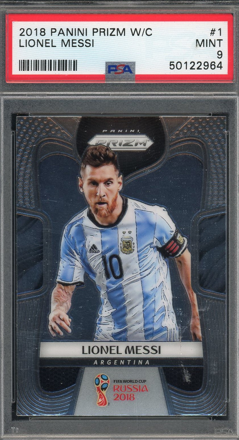 Lionel Messi 2018 Panini Prizm World Cup Soccer Card #1 Graded PSA 9