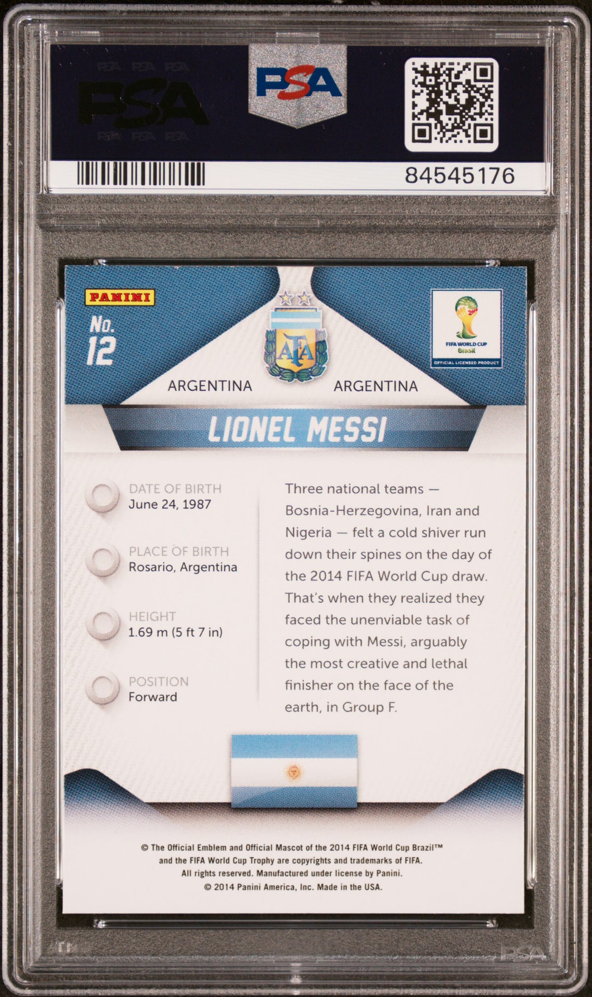 Lionel Messi 2014 Panini Prizm World Cup Soccer Card #12 Graded PSA 8