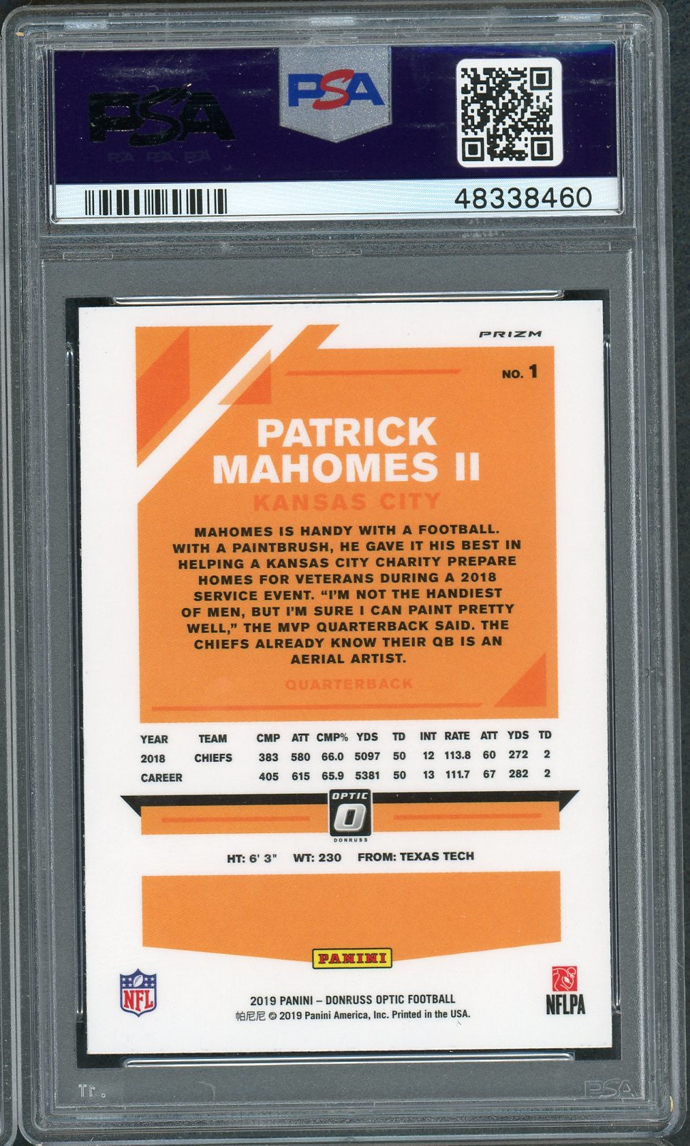 Patrick Mahomes 2019 Panini Donruss Optic Holo Prizm Football Card #1