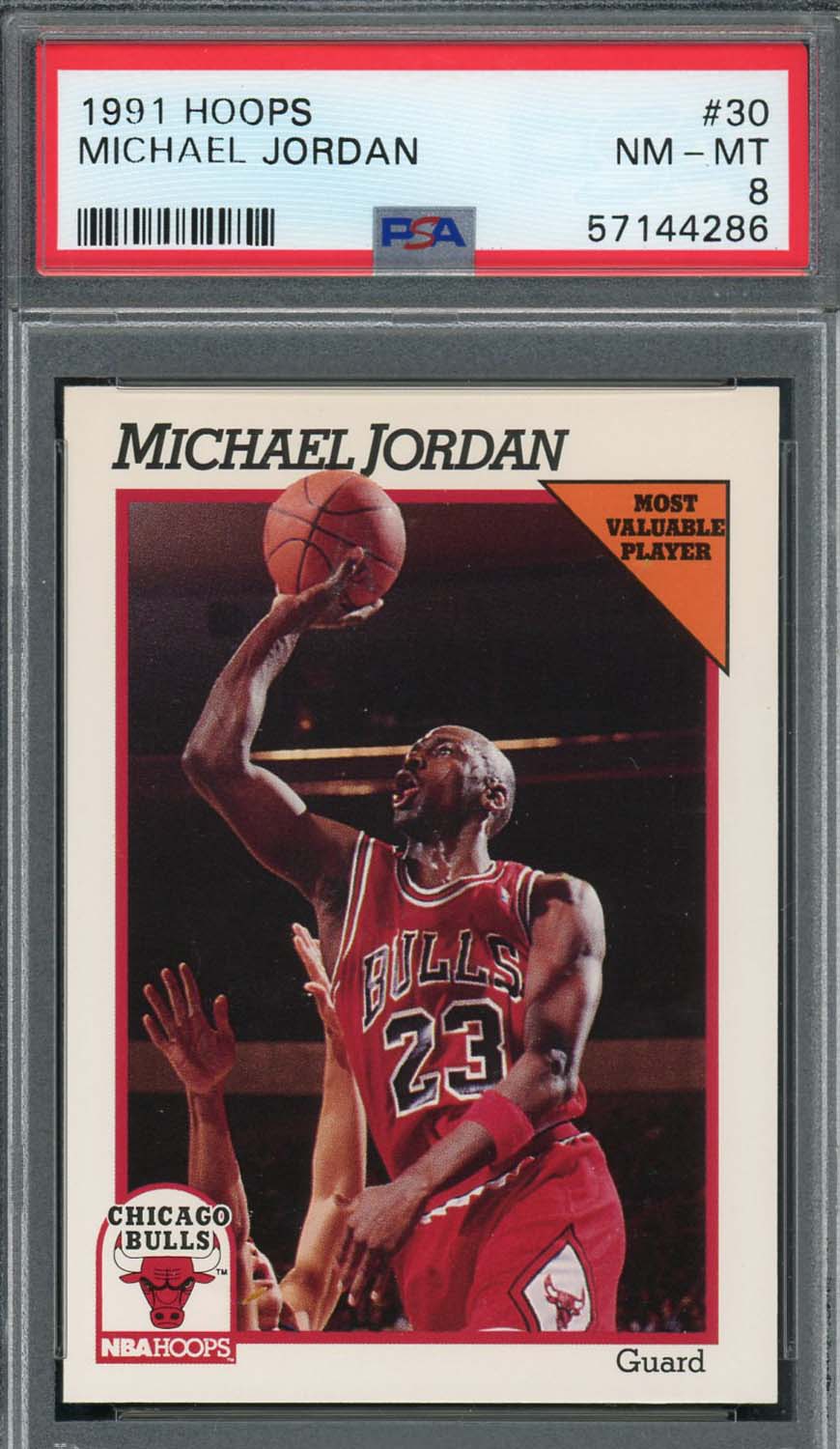 Michael Jordan 1991 Hoops Basketball Card #30 Graded PSA 8