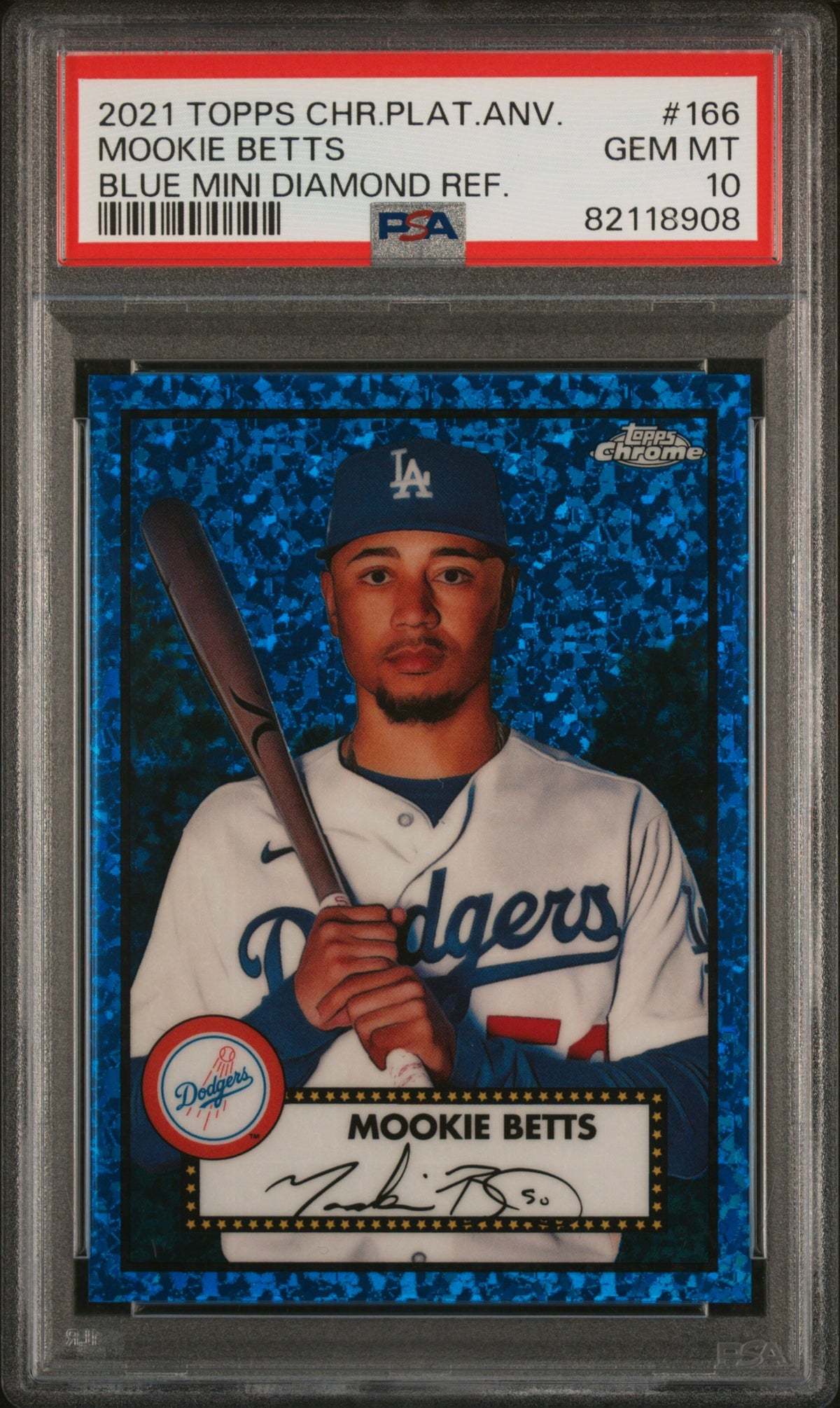 Mookie Betts 2021 Topps Chrome Blue Refractor Baseball Card #166 PSA 1