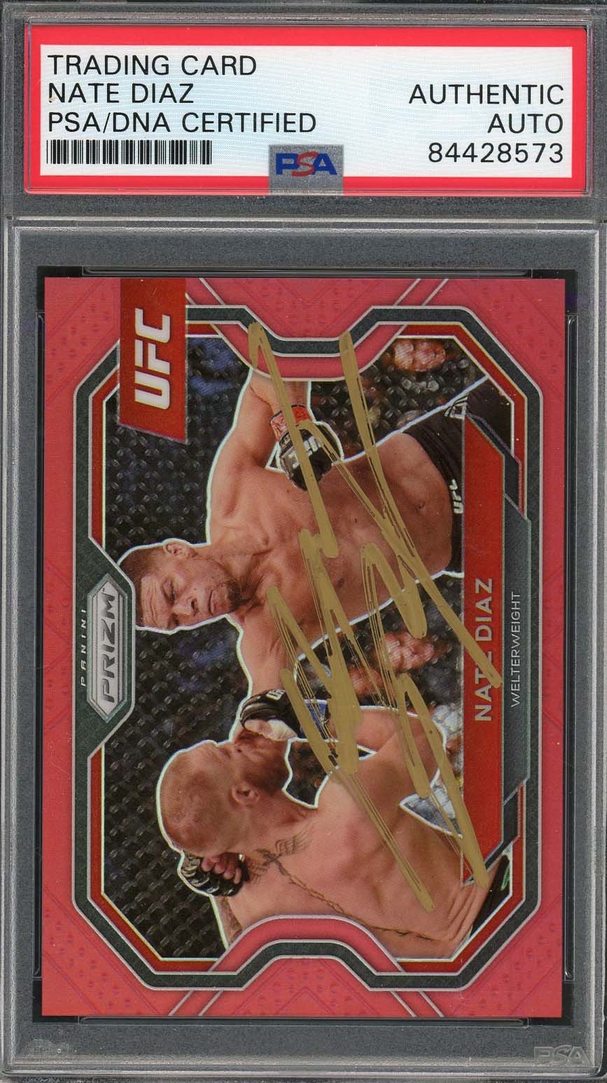 Nate Diaz Autographed 2021 Panini Red Prizm Signed Card #115 PSA DNA /275-Powers Sports Memorabilia