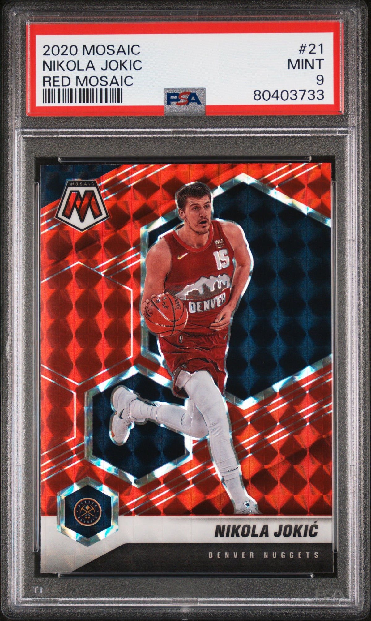 Nikola Jokic 2020 Panini Mosaic Red Basketball Card #21 Graded PSA 9