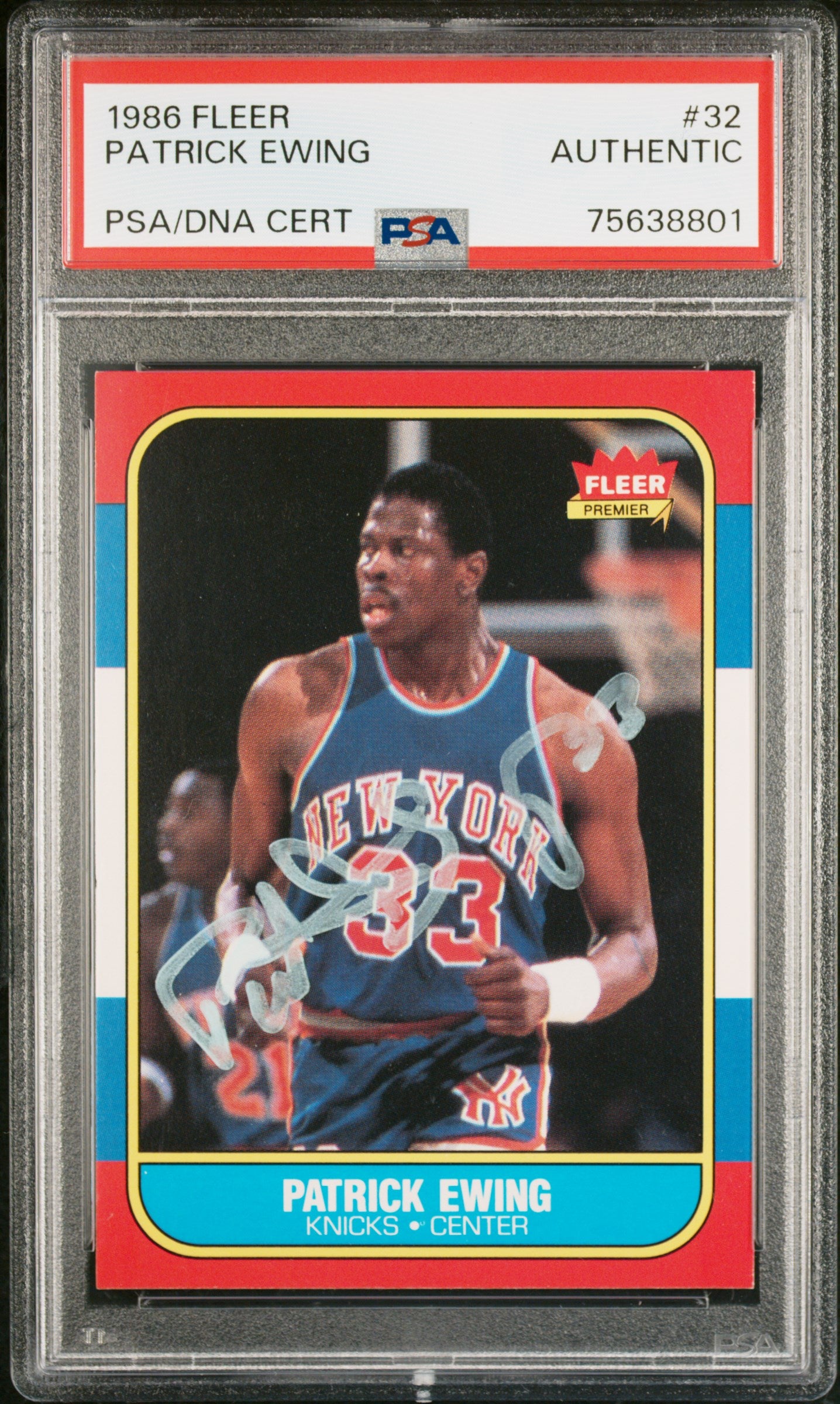 Patrick Ewing 1986 Fleer Basketball Signed Rookie Card #32 Auto PSA 75638801-Powers Sports Memorabilia