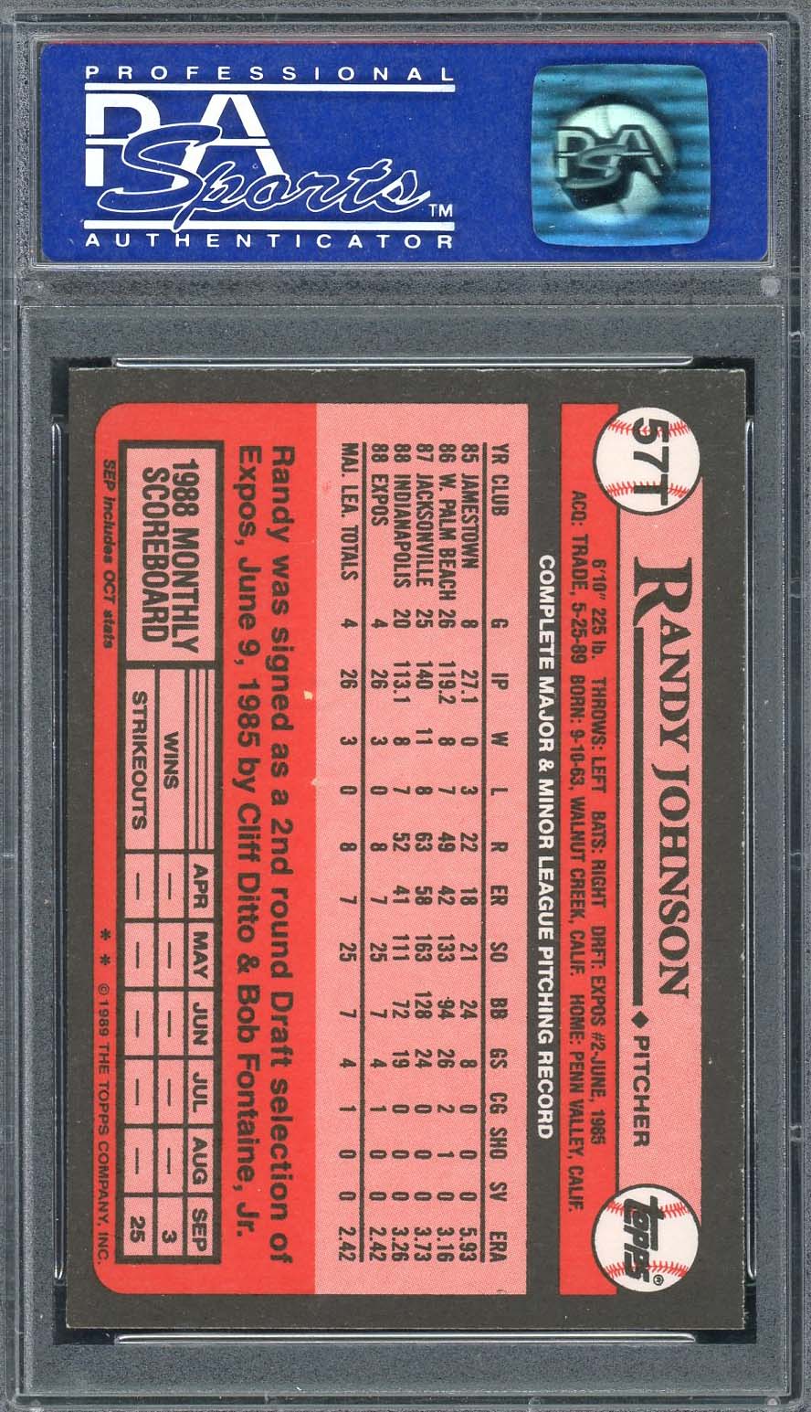 1989 TOPPS TRADED RANDY JOHNSON #57T ROOKIE SEATTLE MARINERS HOF RC PSA 9  MINT 55300405 - AA Mint Cards