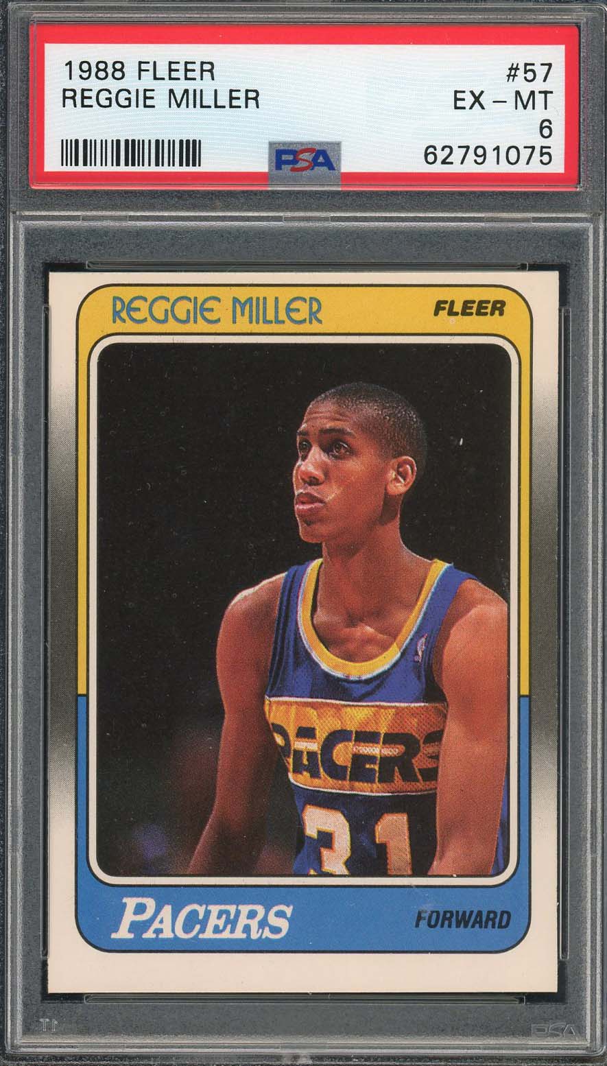 Reggie Miller 1988 Fleer Basketball Rookie Card RC #57 Graded PSA 6